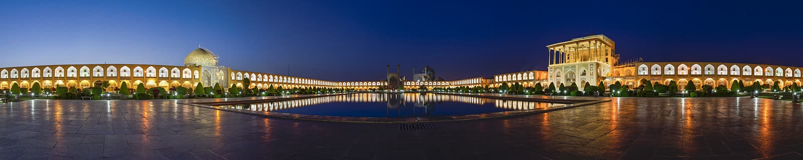 Panorama of Naqsh-i Jahan Square, Isfahan at blue hour (2019, edited)